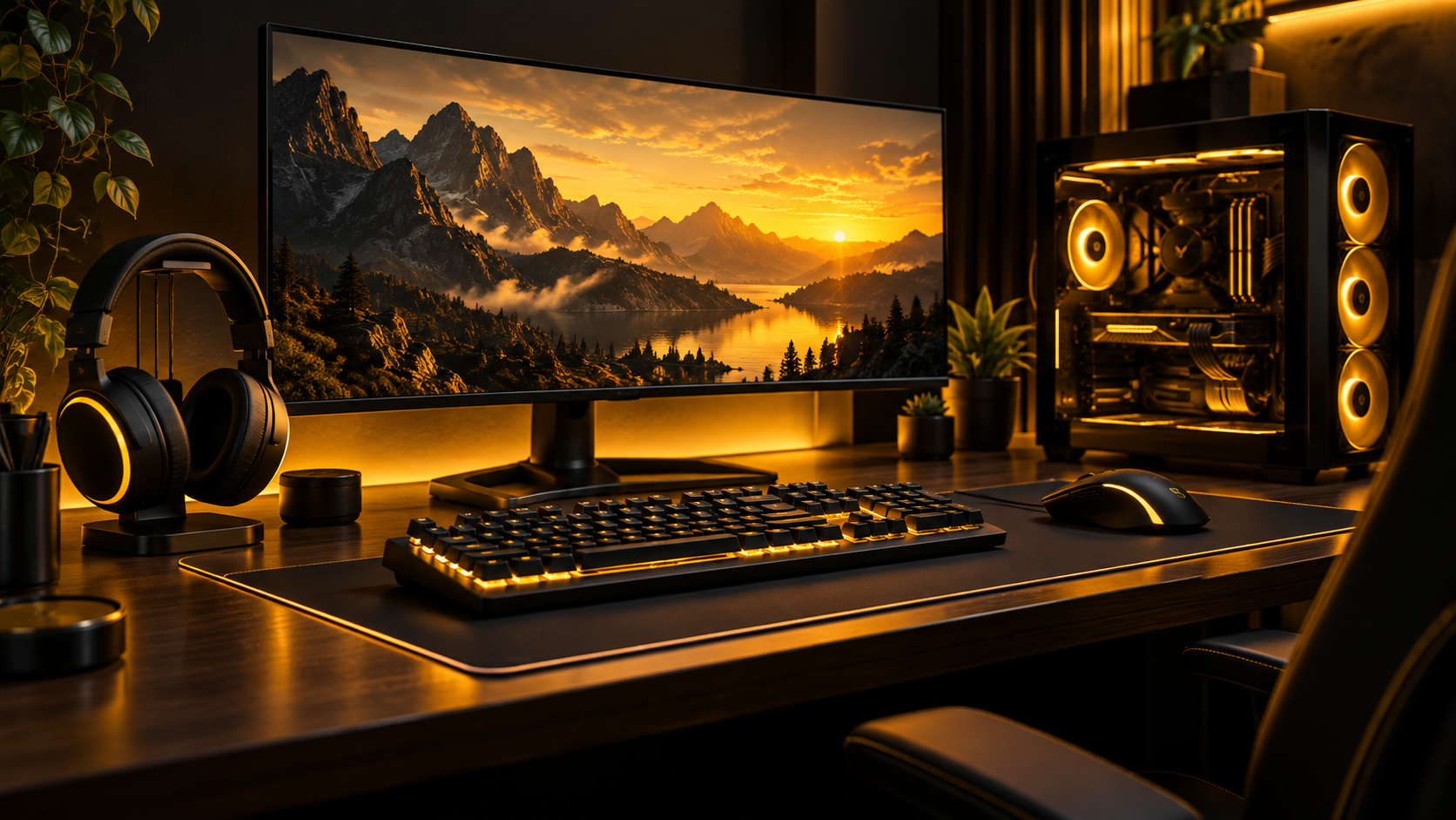 Setup gamer com computador e periféricos
