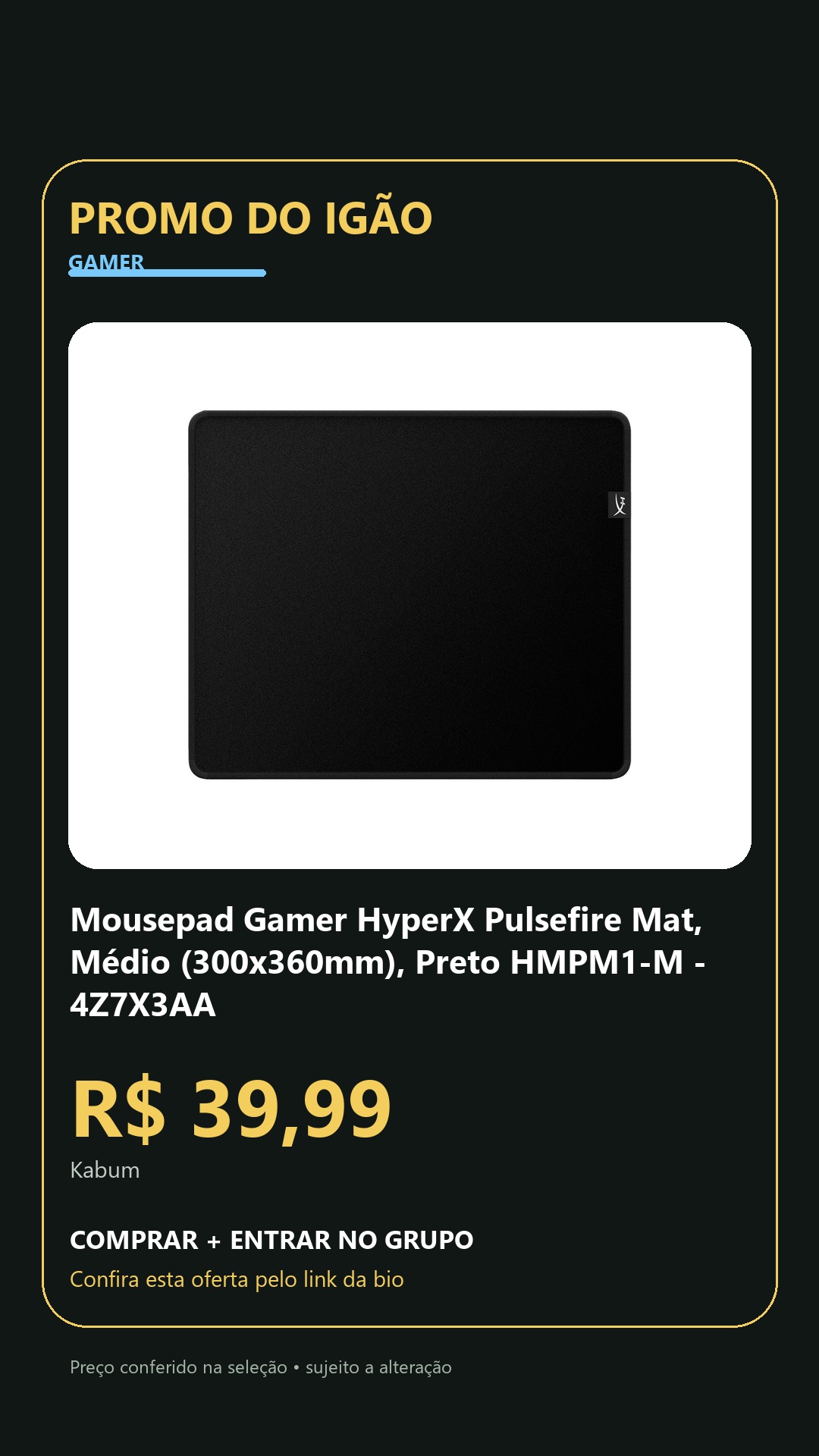 Mousepad Gamer HyperX Pulsefire Mat, Médio (300x360mm), Preto HMPM1-M - 4Z7X3AA